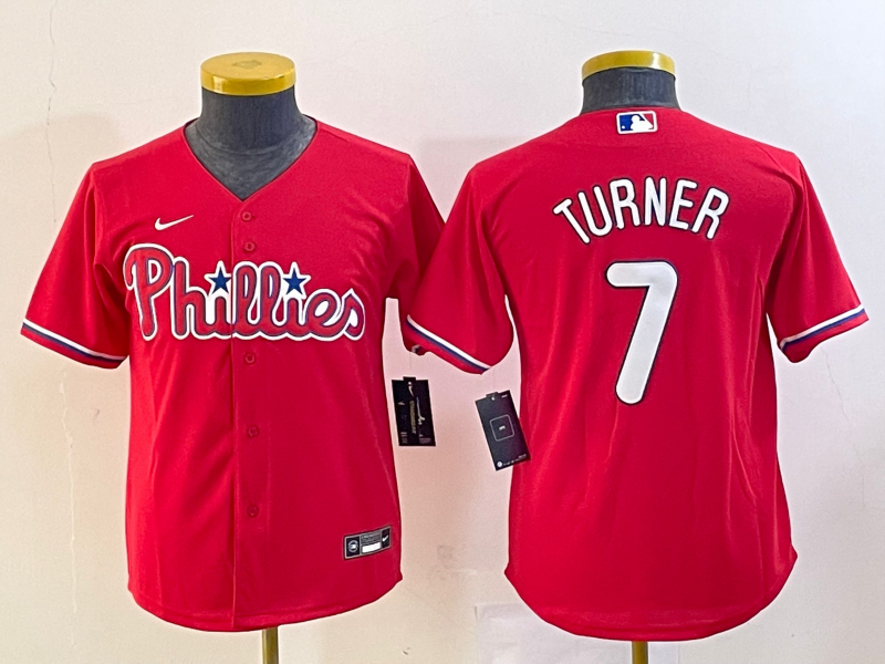 Youth Philadelphia Phillies #7 Trea Turner Red Cool Base Stitched Baseball Jersey Youth Philadelphia Phillies #7 Trea Turner Red Cool Base Stitched Baseball Jersey